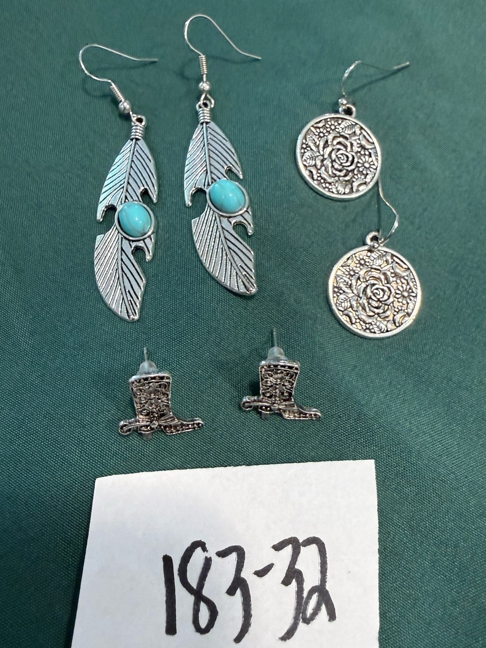 Southwestern earring set drop turquoise feather cowboy boots posts 3 pairs - Picture 5 of 6